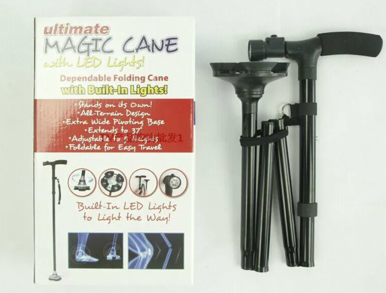 

2015 Carbon Stick Nordic Walking Ultra-light Handle Folding Cane with Built-in Light Walking Magic Foldable Trusty Free Shipping