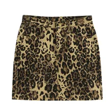 Women Tight Skirt Denim Skirt Leopard Skirts With Pockets Print New Fashion Summer Straight Cotton#F