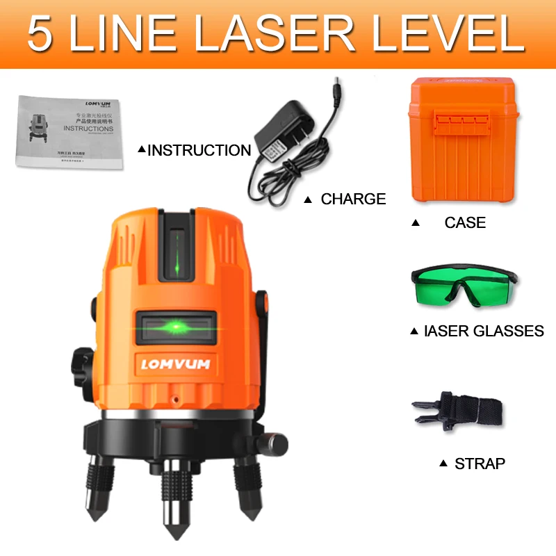 LOMVUM лазерный уровень 5 линий 360 роторная Лазерная линия выравнивания зеленая линия точное измерение лазерный уровень внутренний и наружный лазерный уровень - Цвет: 5 LInes