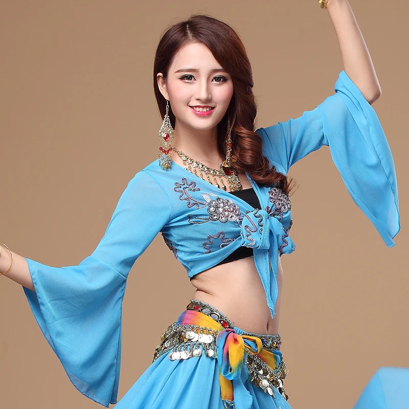 

2017 Bellydance Belly Dance Costume Woman Women Cotton Square Top New Embroidered Horn Sleeve S04