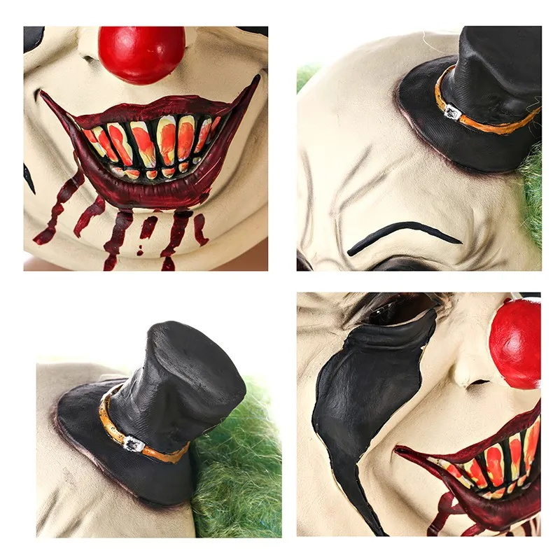 Scary Clown with Hat Mask Full Face Cosplay Horror Masquerade Adult Ghost Mask Halloween Props Costumes Fancy Dress Party Decor (3)