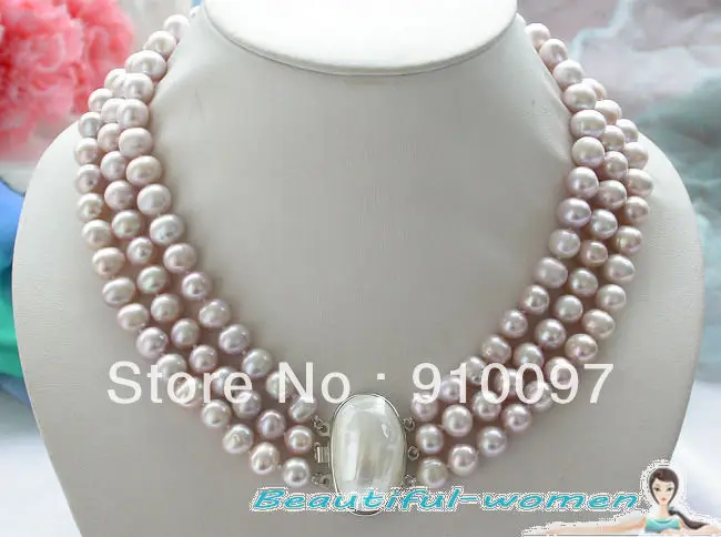 

>>>3row 8-9mm lavender round freshwater pearl necklace mabe
