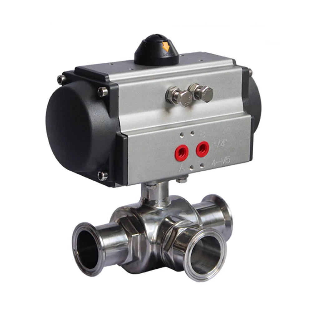 

DN25 Sanitary 3 Way L type T type Food Grade Air Control Double Acting Spring Return Air Control Pneumatic Ball Valve
