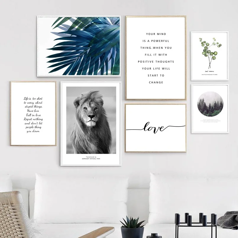 

Lion Green Leafs Quotes Forest Landscape Wall Art Canvas Painting Nordic Posters And Prints Wall Pictures For Living Room Decor