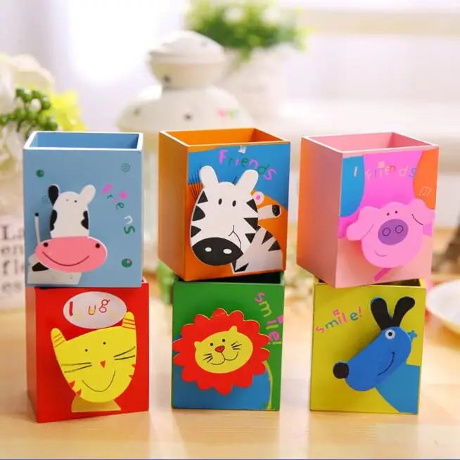 Kawaii животное деревянная ручка держатель для детей стол контейнер хранения