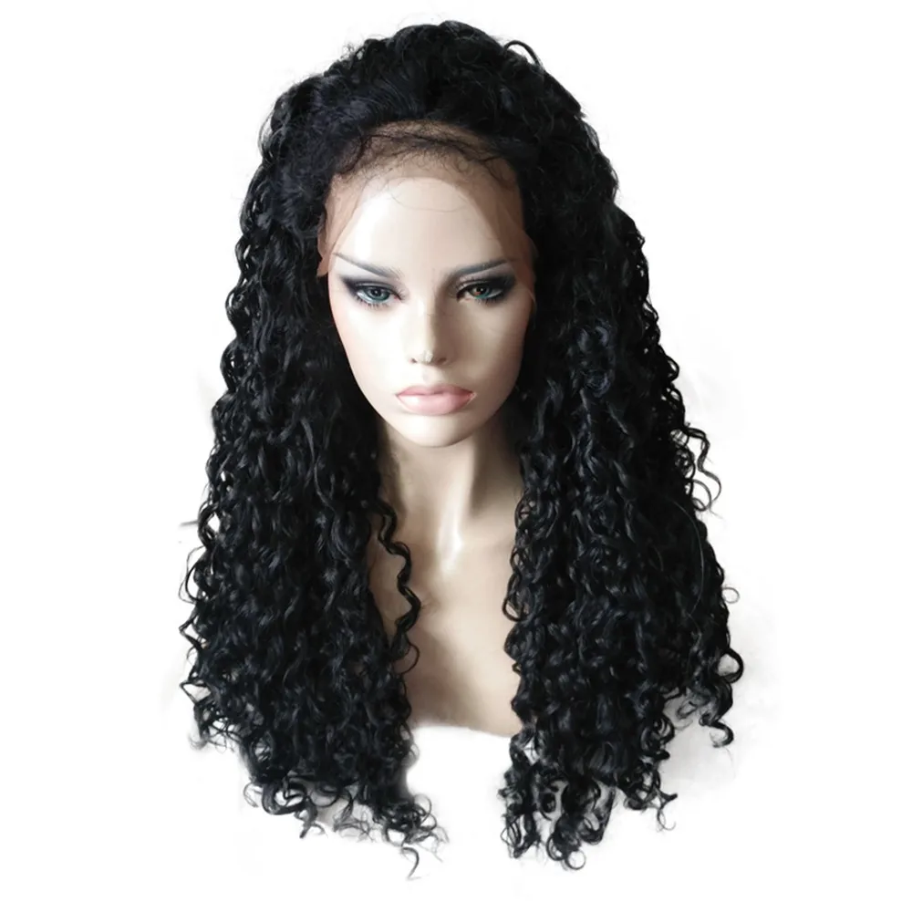 

2018 Fashion Black Long Curly Lace Front Full Wig Brazilian Human Hair Wave Wig 0824