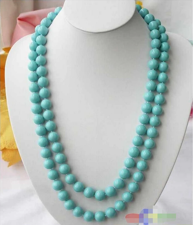 

FREE SHIPPING>>>@@ p1506 50" 12MM turquoise ROUND SOUTH SEA SHELL PEARL NECKLACE@^Noble style Natural Fine jewe S