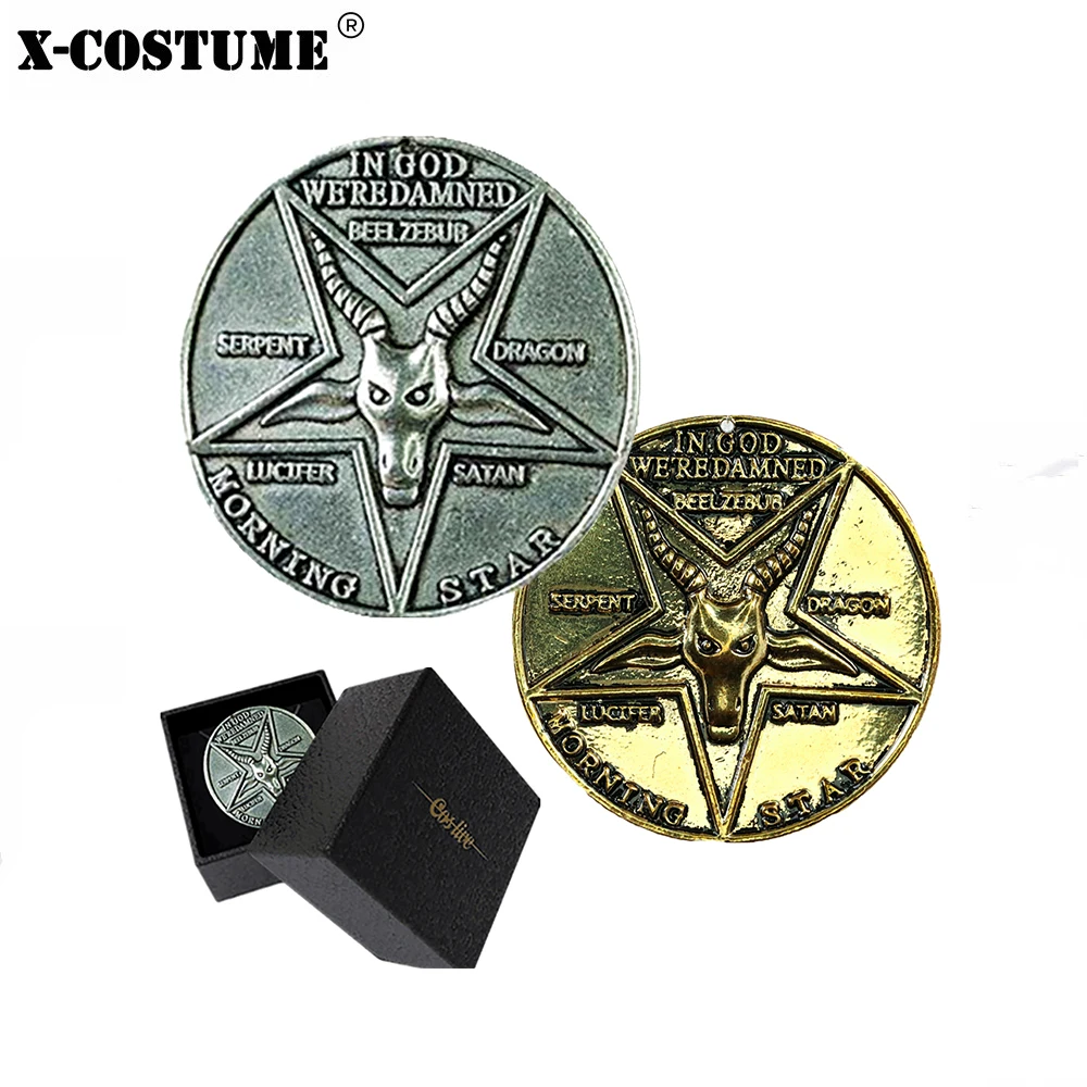 

X-COSTUME Lucifer Pentecostal Coin Silver&Gold Coin High Quality Festival Cosplay Accessories Gift Costume Prop For Fans