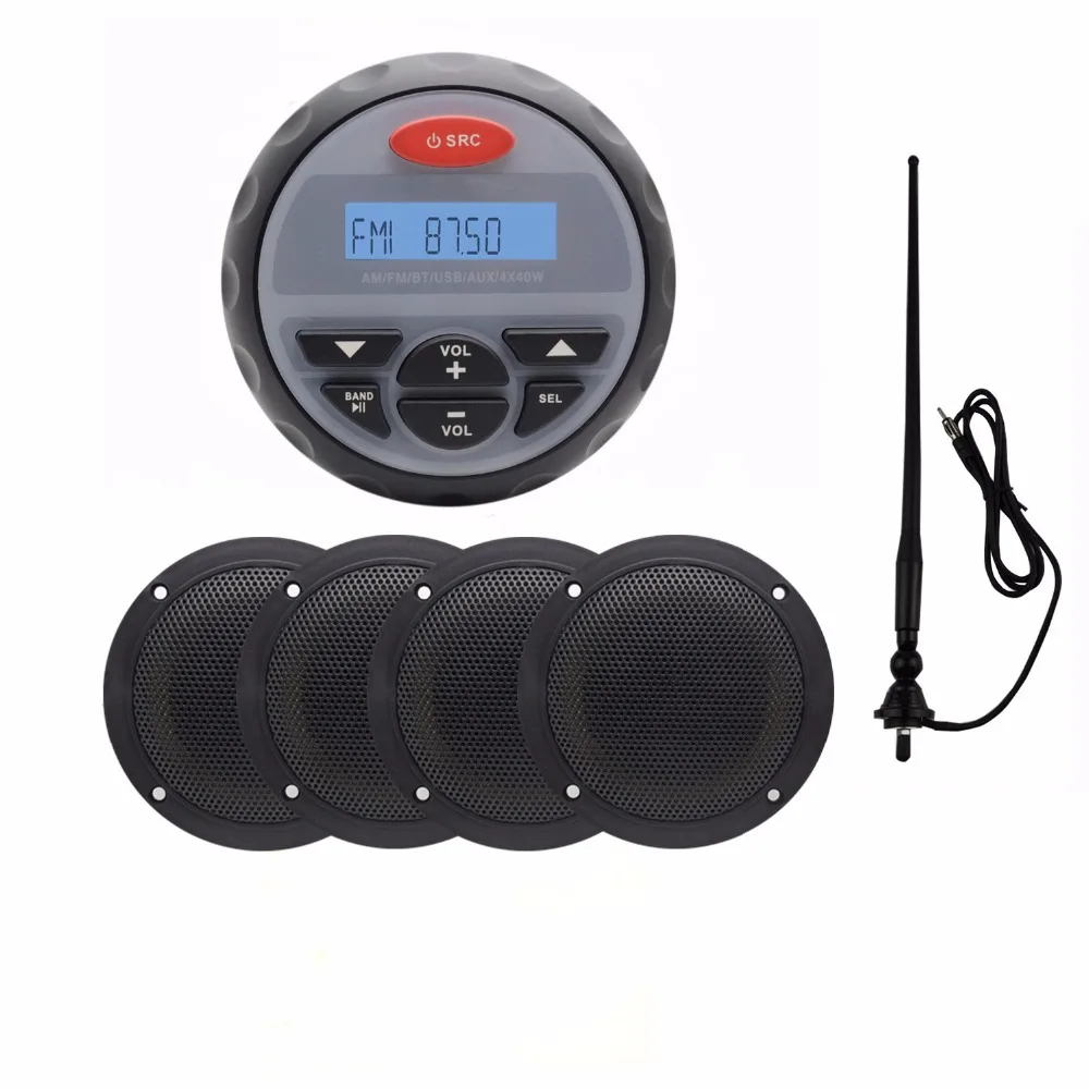 Waterproof Radio FM AM Audio Bluetooth Stereo for Boat ATV RZR+4" Inch