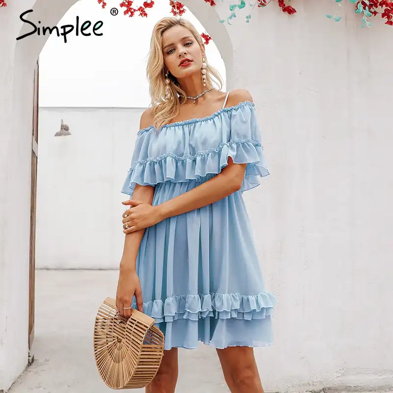 Blue Off The Shoulder Summer Dress Sale 