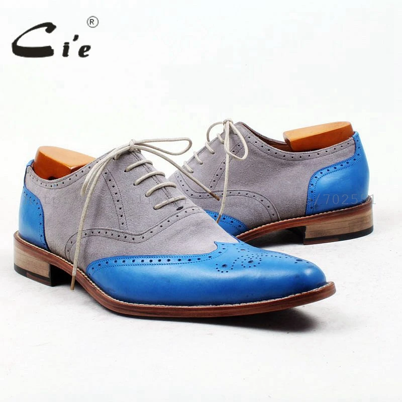 Cie/заостренные полные броги; серые замшевые синие мужские туфли из кожи с натуральным лицевым покрытием высокого качества; мужские туфли-оксфорды ручной работы; Повседневная обувь; OX445