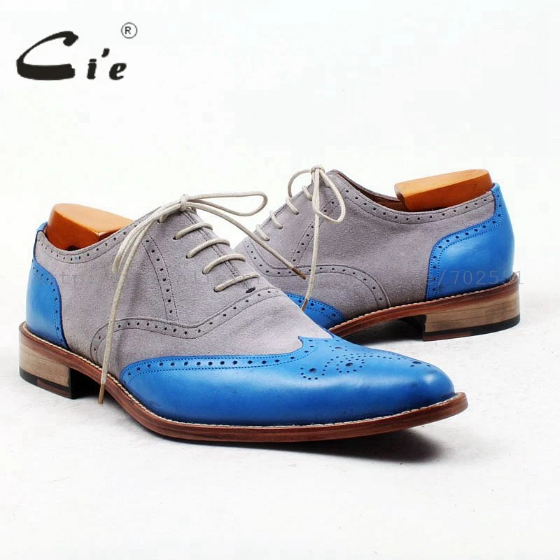 Buy cie pointed full brogues grey suede blue full grain leather high quality