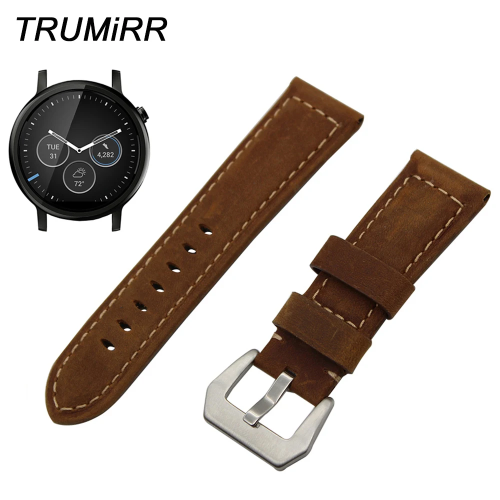 

22mm Calf Genuine Leather Watch Band for Motorola Moto 360 2 2nd Gen Men's Strap Stainless Steel Tang Buckle Belt Wrist Bracelet