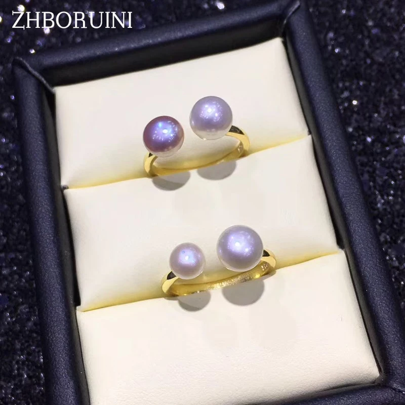 

ZHBORUINI Fashion Pearl Ring Natural Freshwater Pearl Double Pearl 925 Sterling Silver Good Ring Jewelry For Women Drop Shipping