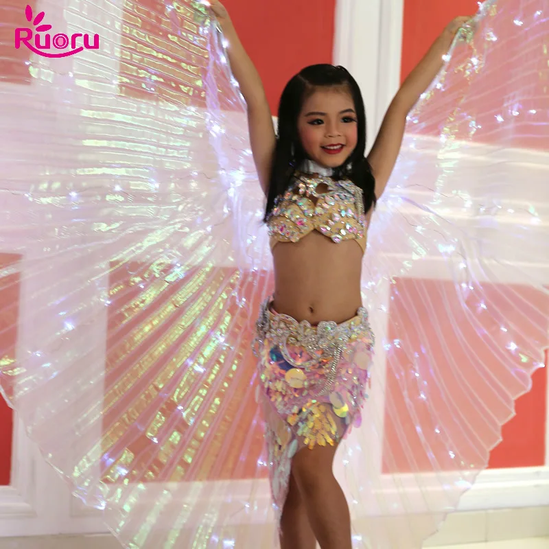 LED Light Isis Wings Belly Dance Costumes 360° Silk Fans USA 