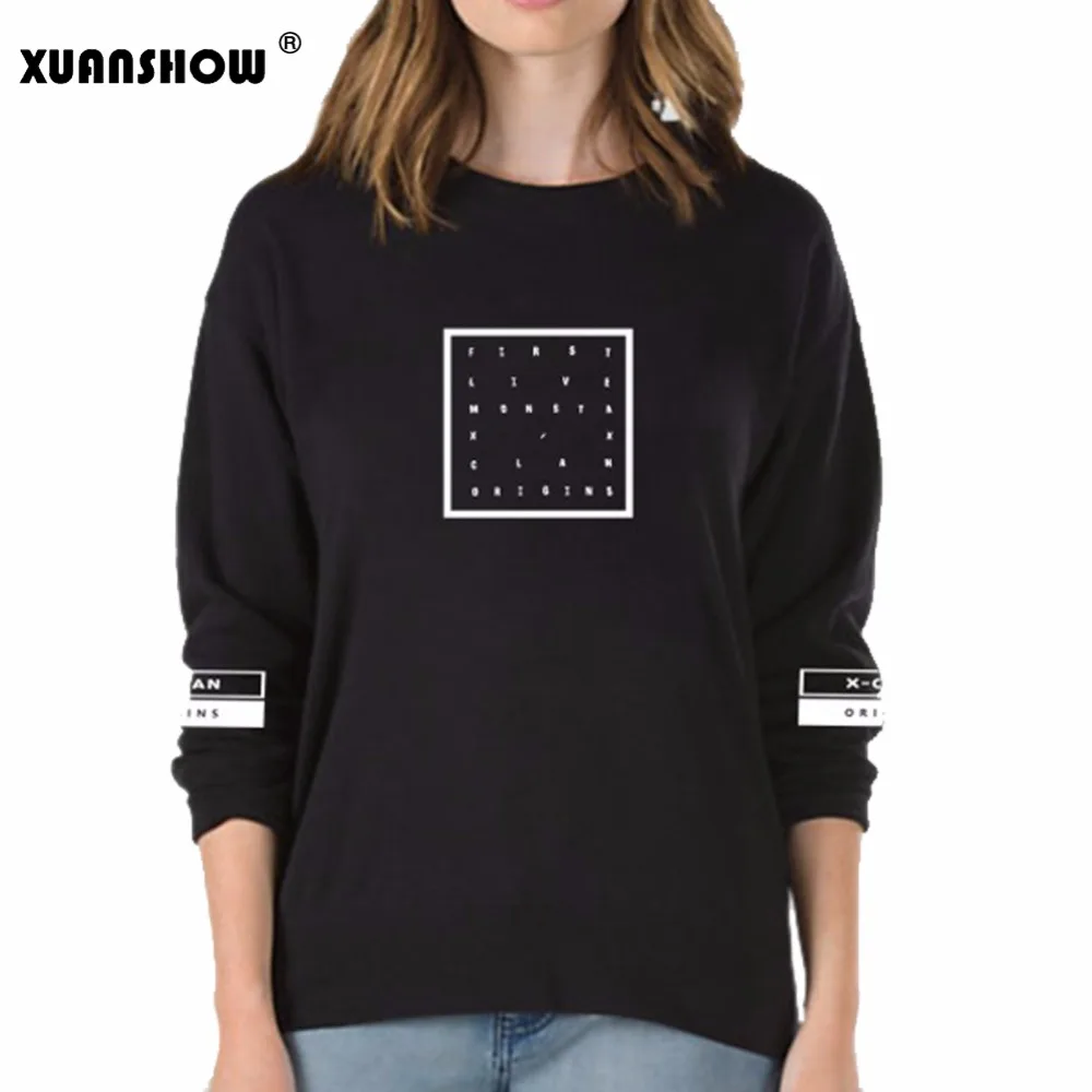

XUANSHOW Sweatshirt Women MONSTA X KPOP Fans Clothing Hajuku Pullover Hoodies Fleece Tracksuits Letters Printed Sweatshirts