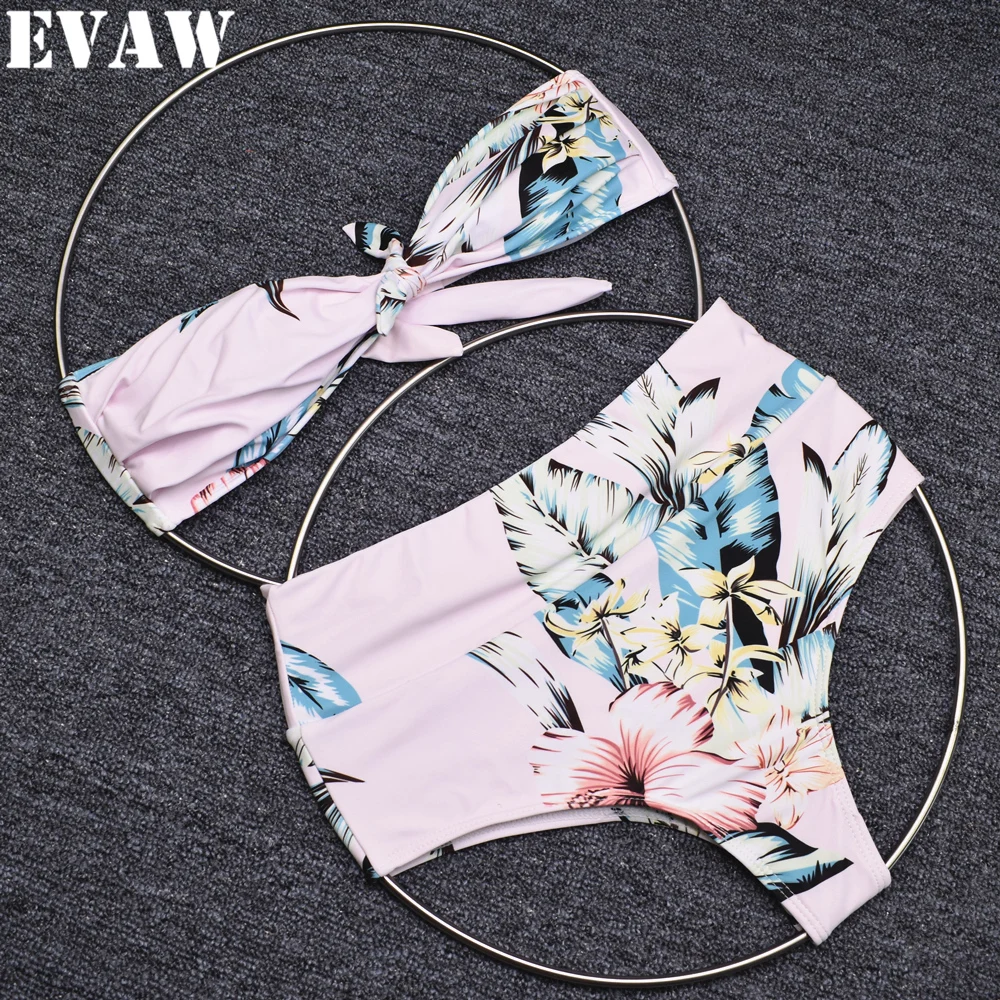 

Evaw High Waist Bikini Beach Tunic Bath Dresses Padded Tankini Bather Separate Swimsuit Girl Floral Print Badpak Tunic