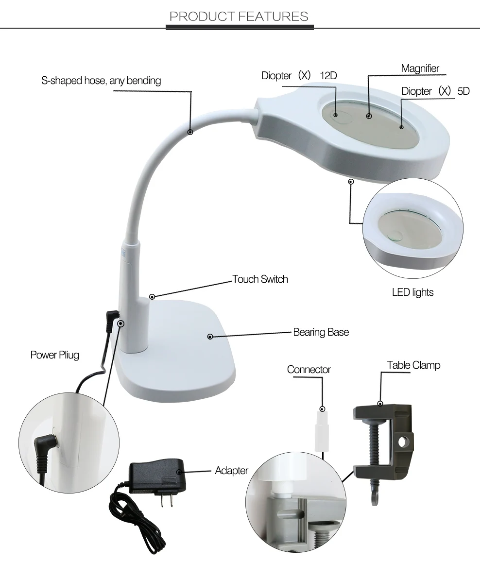 Настольная лампа 6X 12X увеличительное стекло со светодио дный подсветкой Регулируемый для мобильного телефона Ремонт Инструменты