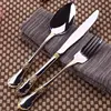 4pcs Stainless Steel Dinnerware Sets High-grade Knife Fork And Spoons Cutlery Kits Gold Plated Floral Pattern Tableware Dropship ► Photo 3/6