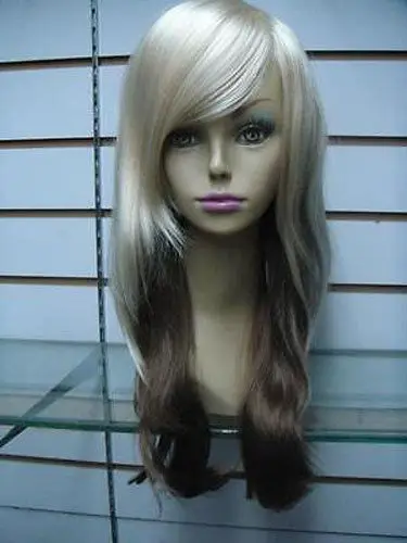 

charming long blonde mix brown lady's wavy health WIG hair wigs for women