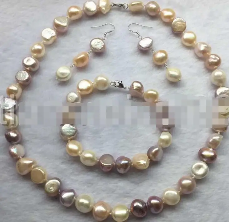 

Hot selling free shipping*****Natural 11-12MM Multi_color baroque pearl Necklace&Earring&Bracelet set 18" 7.5