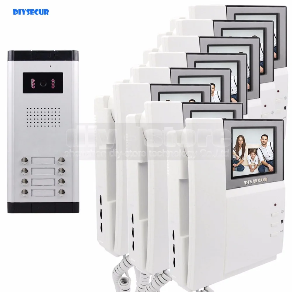 

DIYSECUR 4.3" HD Monitor Apartment Video Door Phone Video Intercom Doorbell System 700 TVLine IR Camera Touch Key for 8 Families