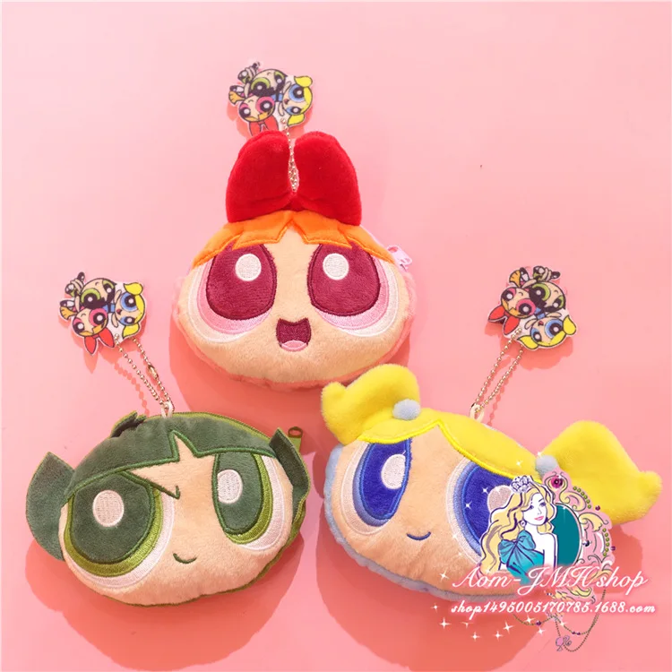 

FINETOYS The Powerpuff Girls Blossom Bubbles Symbol Plush Purse Wallet Zipper Card Bag Holder Keychain Handbag Cosplay Gift
