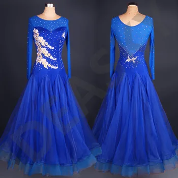 woman ladies ballroom skirts dance competition dresses standard children waltz flamenco tango blue red purple long sleeves sexy