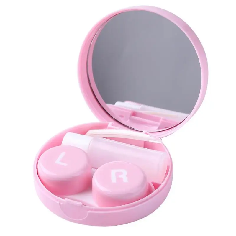 Портативный цветные контактные линзы чехол с зеркалом пластик Модный Дорожный комплект контактные линзы коробка глаза контейнер для контактных линз - Цвет: Pink