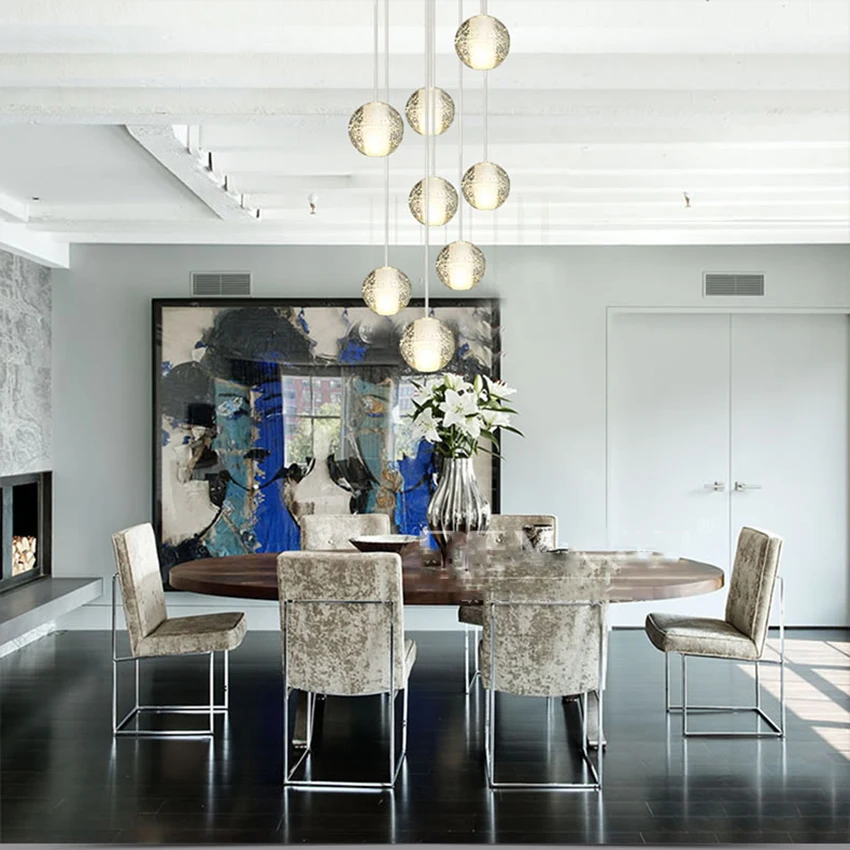 

Designer Kitchen Restaurant Bar Color LED Pendant Crystal Light Crystal Ball Staircase Living Room Bulb Chandelier