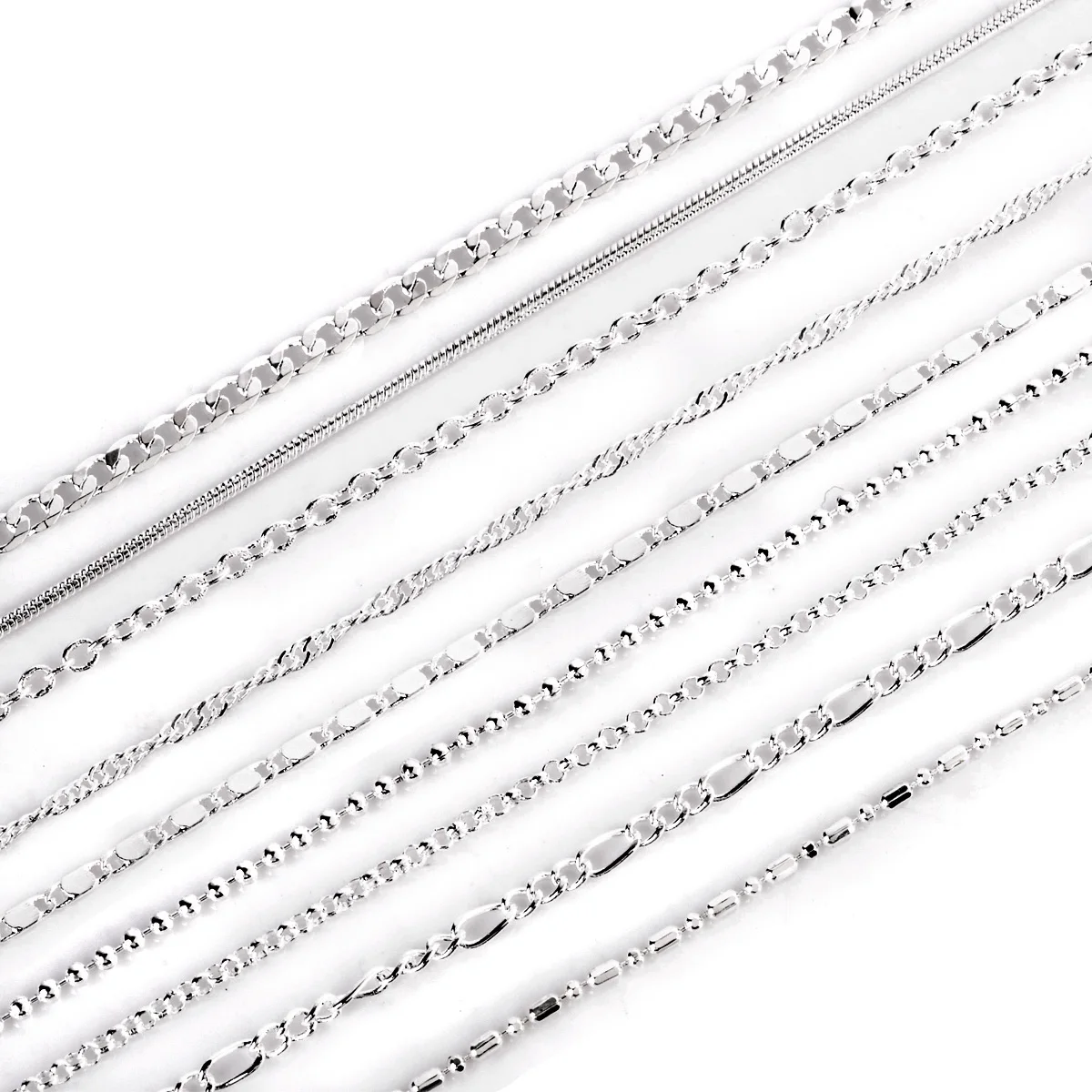 Shellhard Fashion Making Jewelry Vintage Silver Plated Water Wave Chain Figaro Flat Bead Chain Necklace Femme Bijoux 16-30inch