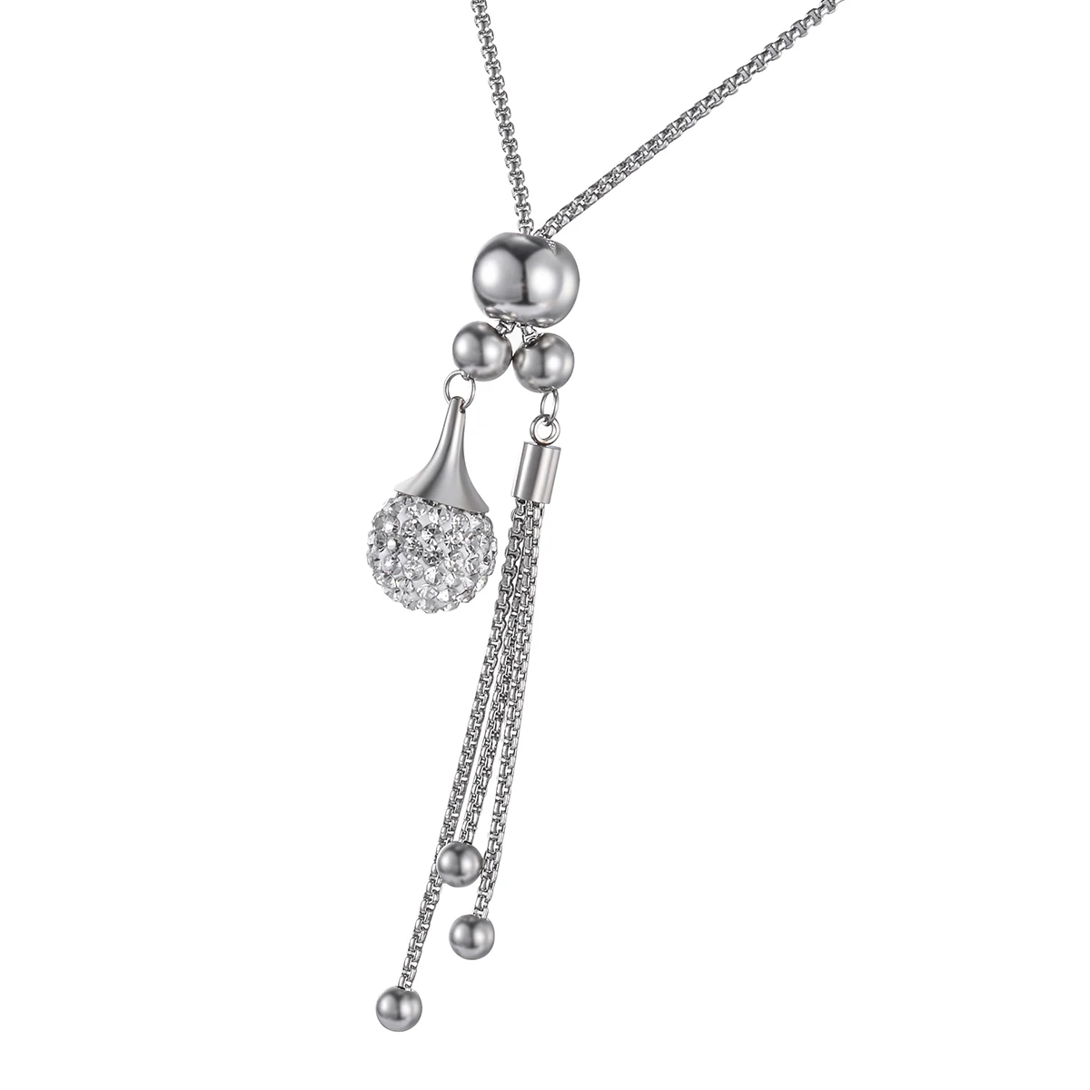 FUNIQUE Round Simulate Pearl Pendant Necklaces For Women Long Silver Stainless Steel Chain Necklace Sweater Party Jewelry | Украшения и