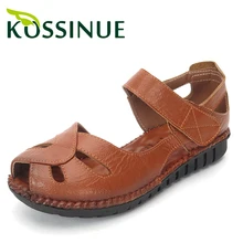 Genuine leather summer sandals soft outsole shoes open toe female sandals flat heel vintage women’s flat skidproof summer shoes