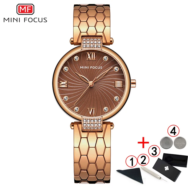 Reloj Mini Focus Mujer женские часы известных роскошных брендов из нержавеющей стали Элегантные часы для женщин кварцевые женские часы - Цвет: coffee-with-box