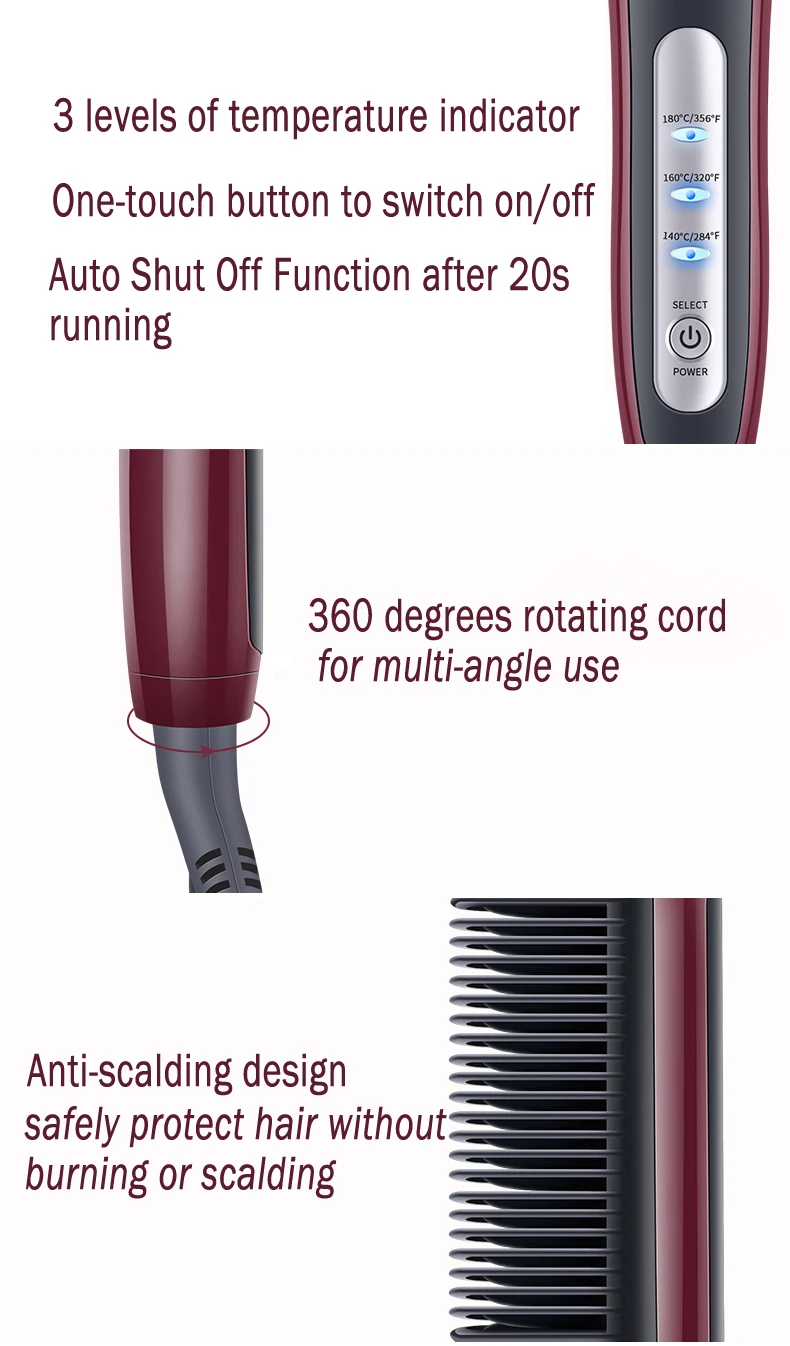 Портативная электрическая щетка для выпрямления волос KD388B, выпрямление волос керамический утюжок, выпрямитель для волос, расческа, инструменты для удаления ожогов