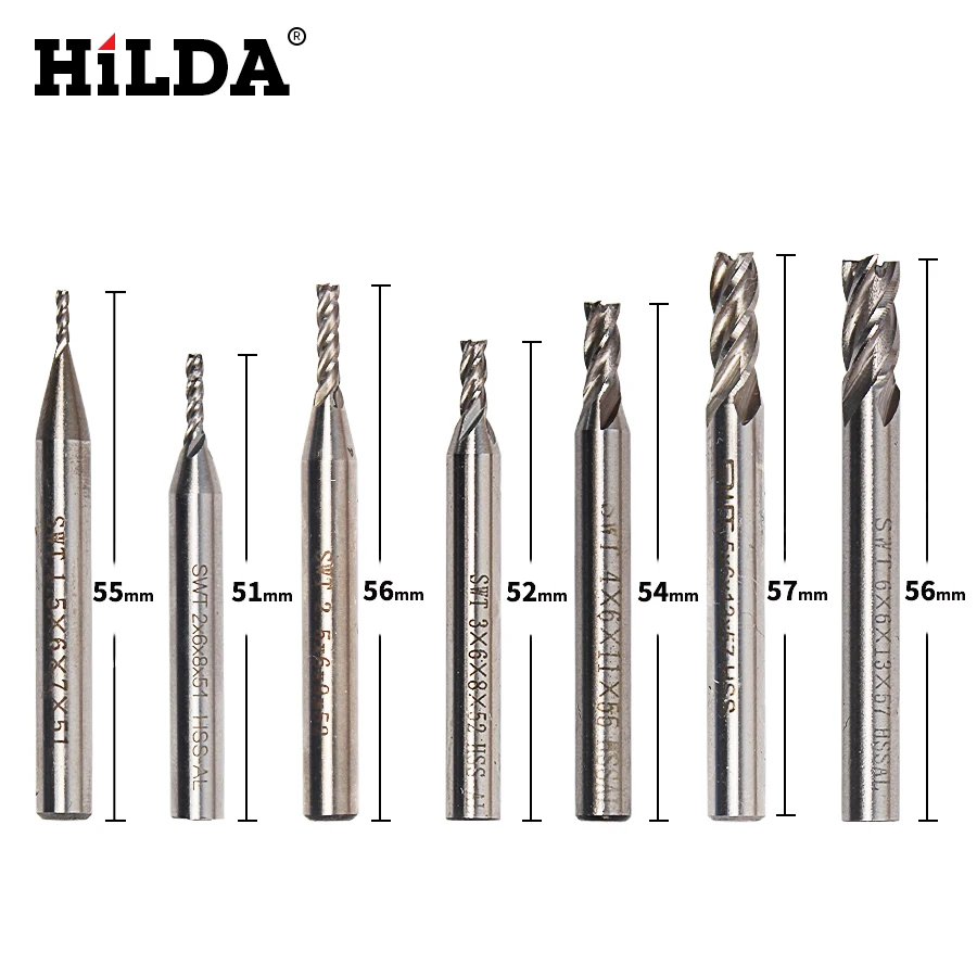 HILDA Carbide End Mill HSS 4 Flutes 1 5mm 6mm Diameter Router Bit Set Milling Cutter