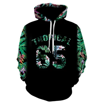 

Green Leaves Hoodies Men/Women 3d Sweatshirts Print Number 65 Letters Flowers Hooded Hoodies Graphic Sweatshirts