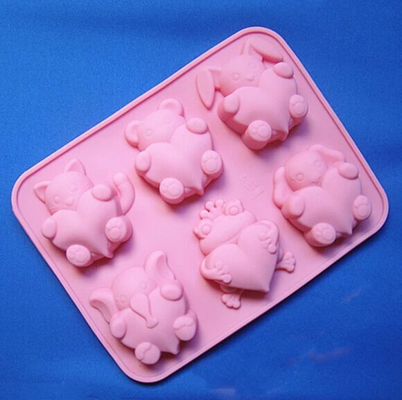 

Cake decorating 6 hole Cat bear dog elephant frog rabbit silicone nonstick bakeware chocolate jelly mousse mould free shipping