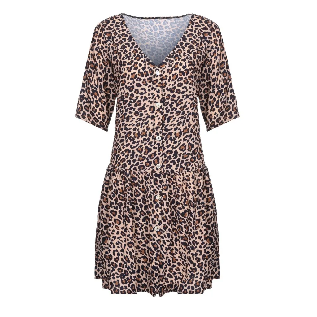 Леопардовое платье Элегантное Бохо мини платье модные вечерние летние платья Повседневная трендовая одежда для женщин размера плюс Vestidos 19Jun - Цвет: Leopard Print