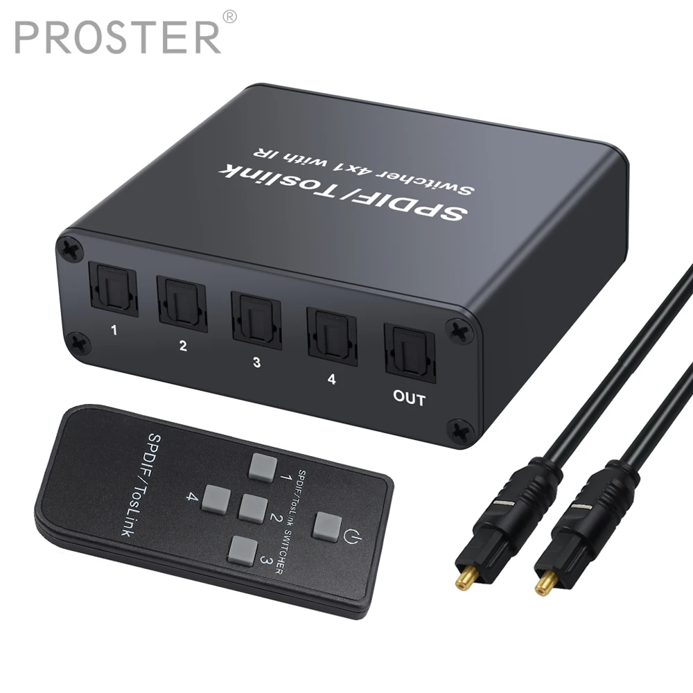 Proster Aluminum Alloy Toslink 4x1 Switcher with IR SPDIF TOSLINK