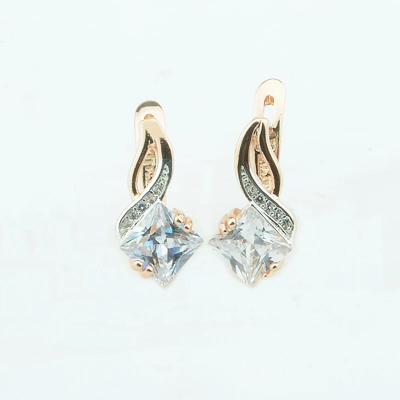 

FJ Women Dangle Earrings 585 Gold Color White Cubic Zircon Weaving Shaped Earring