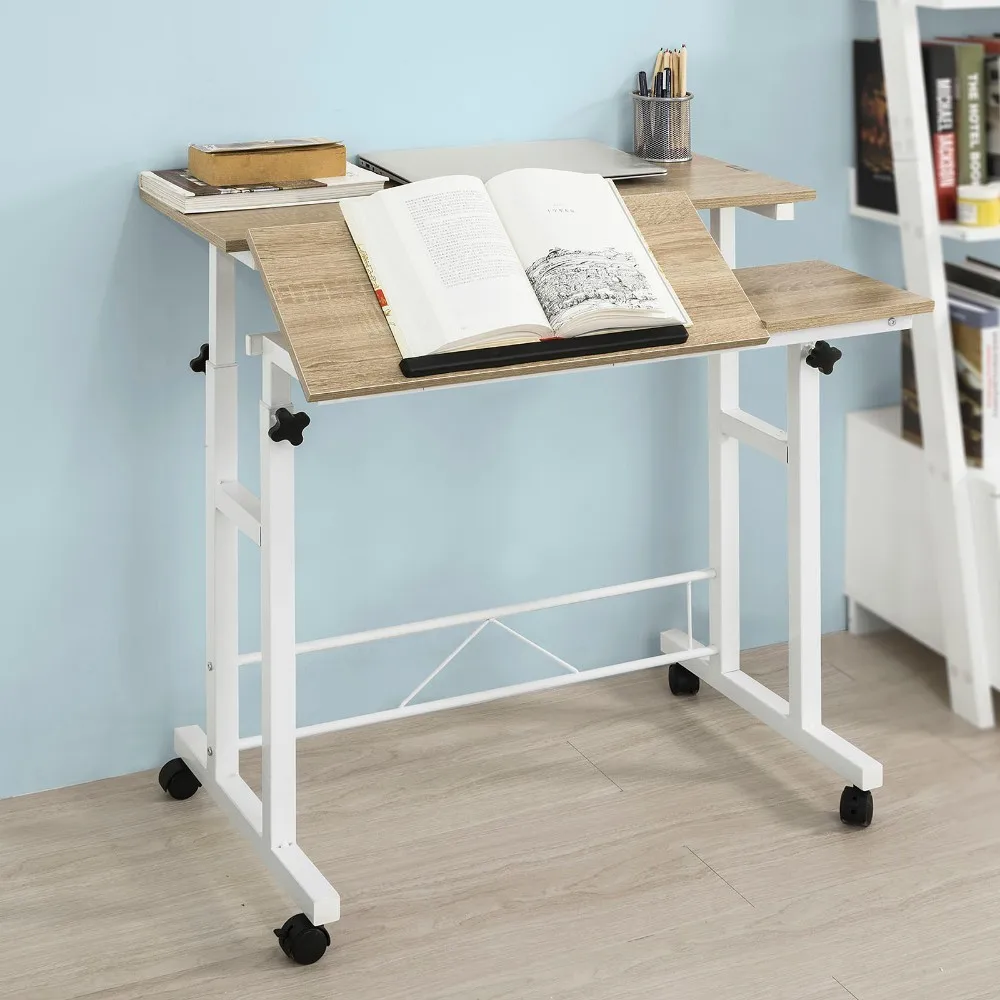 

SoBuy FWT46-W, Mobile Height Adjustable Standing Laptop Desk Computer Workstation Tiltable Tabletop Drafting Drawing Table