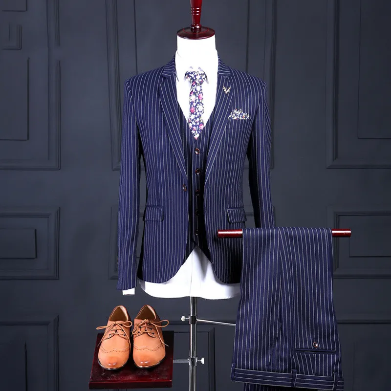 RUELK Blue Stripe Custom Made Suit Men New Fashion 3 Piece Wedding Cheap Tailor Made Suits Plus Size Casual Ternos Masculino