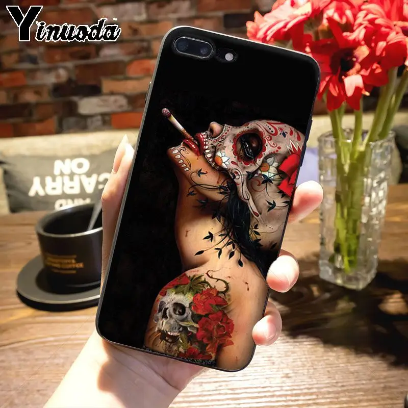 Yinuoda мексиканский череп Девушка Татуировка искусство Топ детальный популярный чехол для iPhone 7plus X XS XR XS MAX 6 6S 7 8 8Plus 5S 11pro чехол - Цвет: 7
