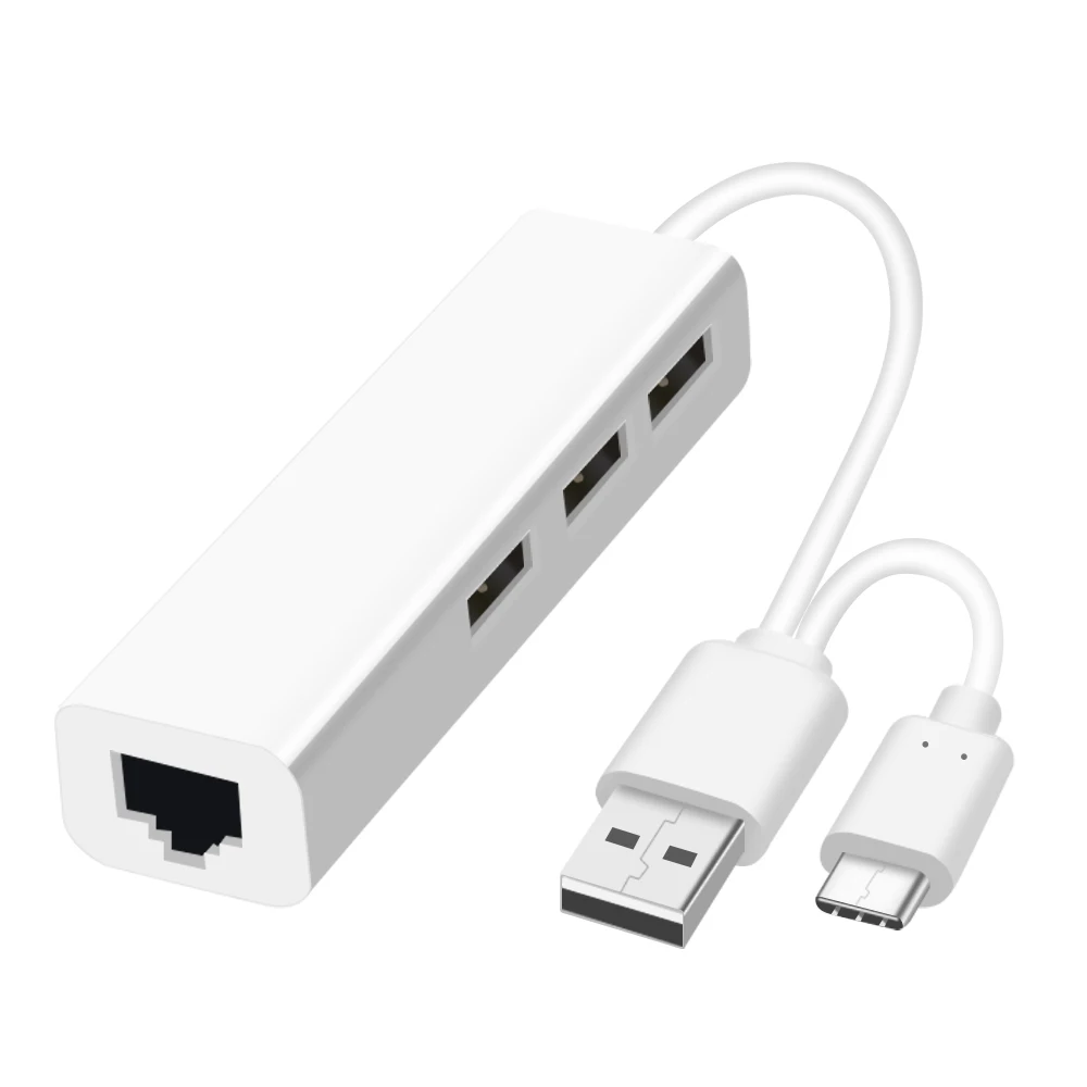 2 в 1 USB Ethernet 3 порта usb-хаб 2,0 OTG концентратор USB Type C к Rj45 Lan адаптер мульти разветвитель USB-C сетевая карта для MacBook PC