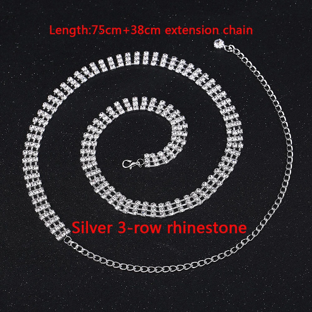 AINAMEISI Роскошные пикантные прозрачные живота, талии цепочку для Для женщин цвета: золотистый, серебристый 3-row Rhinestone искр вечерние танцор