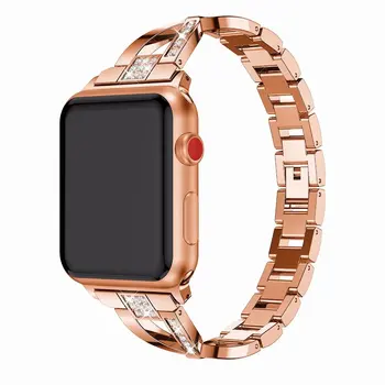 

Diamonds Stainless steel watchband for Apple Smart i-Watch 38/40/42/44mm Metal Strap bands 4G Rose-gold Silver wristband