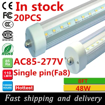 

20pcs led tube t8 8ft 2.4m 2400mm 48w 5000LM single pin fa8 led tube light AC85-277v led fluorescent tube lamp