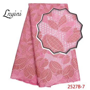 

Nigerian Cord Lace Fabric High Quality Net Mesh Lace Guipure Party Dress African Lace Fabric Pink Stone Lace Fabric L2527B-3