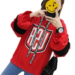 Толстовка Для женщин Повседневное осень-зима модные пикантные спортивная свободные свитер с капюшоном красный, белый M-XXL